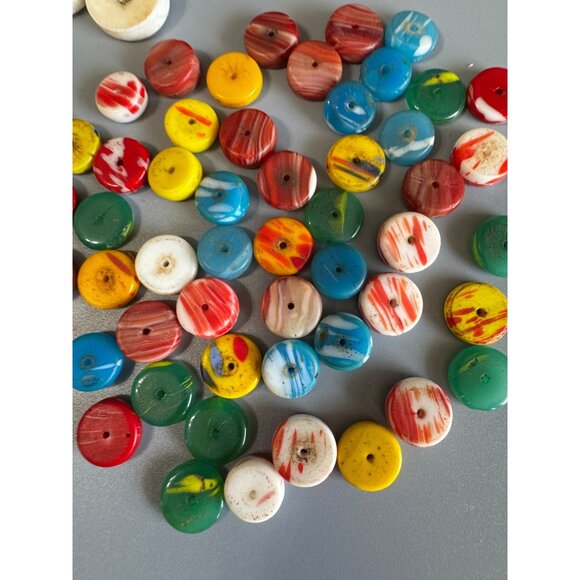 Vintage African Trade Beads Lot Disc Spacers Multicolor Mixed Materials 10-20mm - Picture 3 of 10